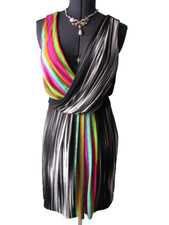 New Maggy London Size 4 Stripped Multi-color Sleeveless Cocktail Dress