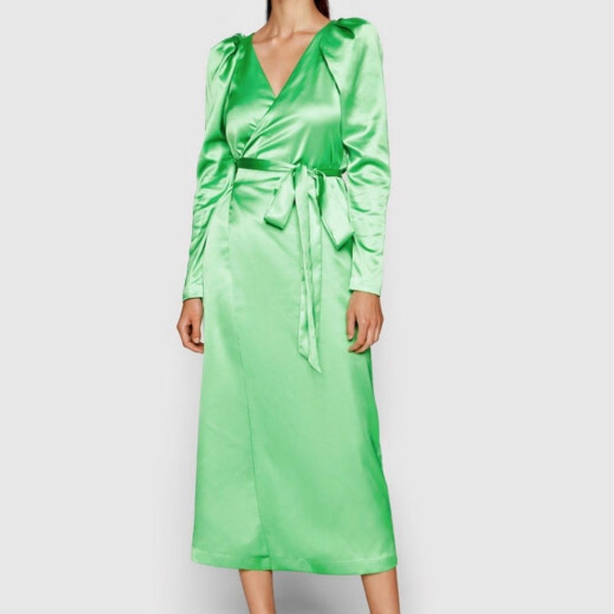 rotate birger christensen green dress 'bridget' satin long Style: Dress Shirts