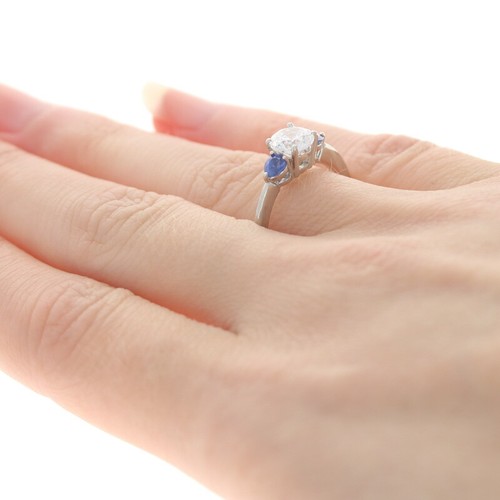 Platinum Semi-Mount Engagement Ring 6-6.5mm Center w/ Sapphires .40ctw - Picture 4 of 6