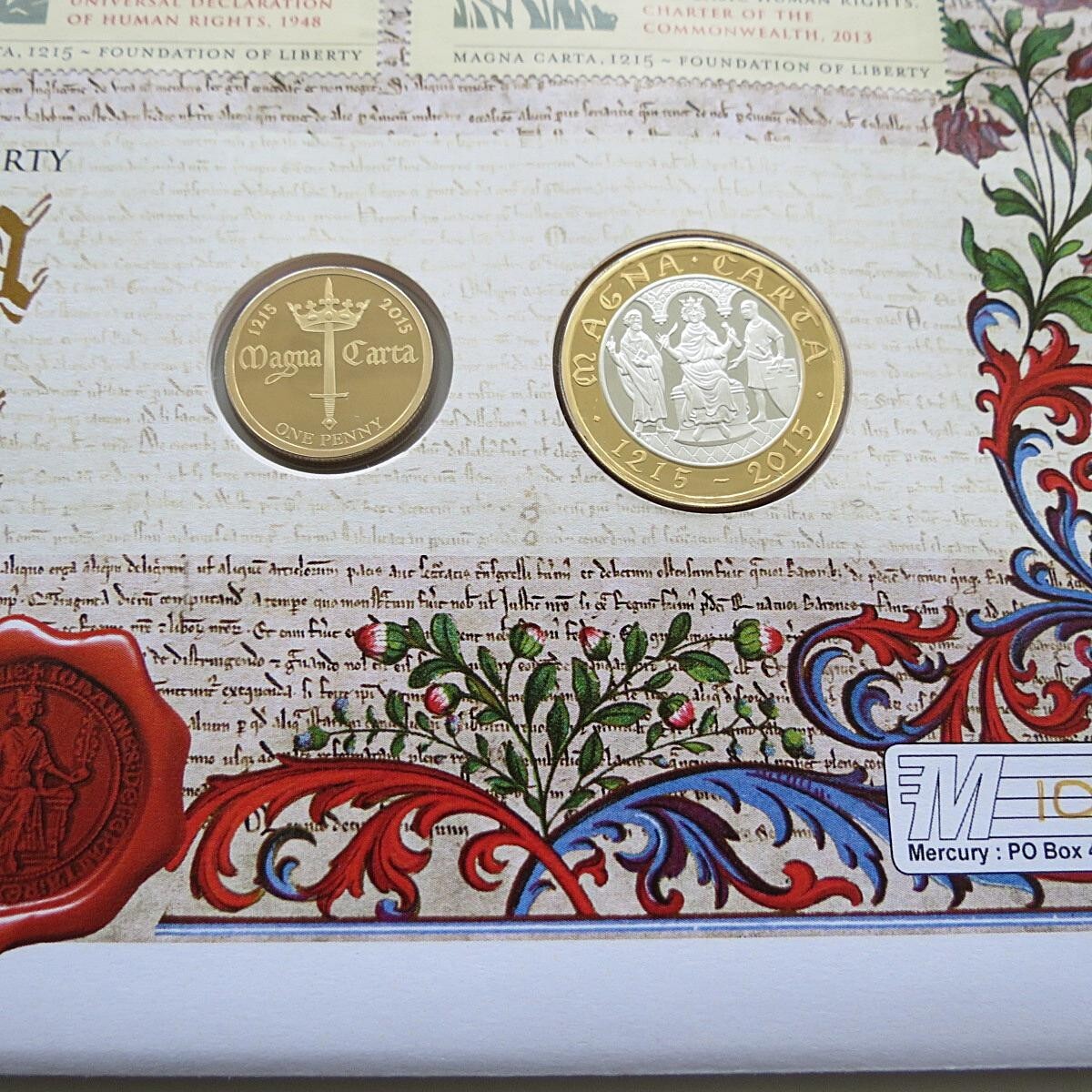 2015 Magna Carta 9ct Gold Penny & Silver Proof £2 Coin Cover UK First