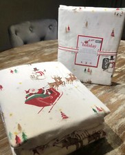 Pottery Barn Holiday Santa Sleigh Reindeer Duvet Cover Twin XL Glow In Dark