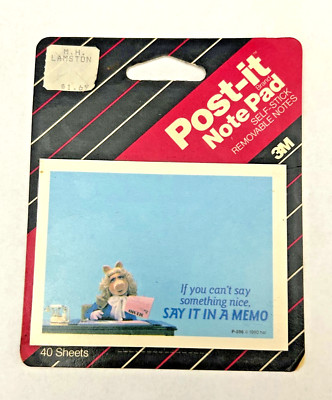 MUPPETS Miss Piggy POST-IT Note Pad NEW Mint Sealed ''Say it in a Memo'' 3M 1990