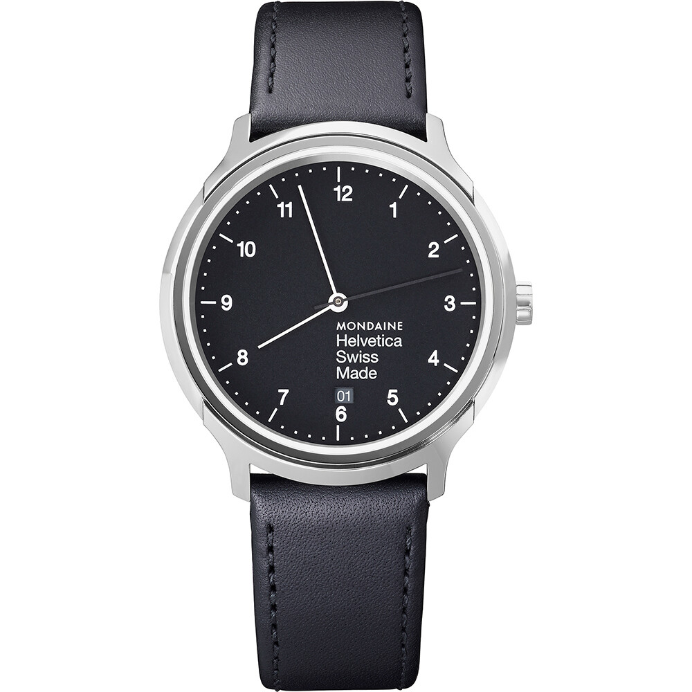 レア MONDAINE Helvetica No. 1 Regular 腕時計 Mondaine Helvetica No1 Regular 40mm Steel Black Dial Mens Watch