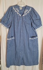 Beverly West Lace Trim Blue Faux Eyelet Embroidered House Coat Robe Gown 1X