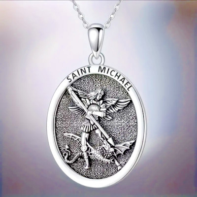 BEST CHOICE ST MICHAEL ANGEL Charm On Silver DIAMOND Cut 925 Sterling 26'' Chain