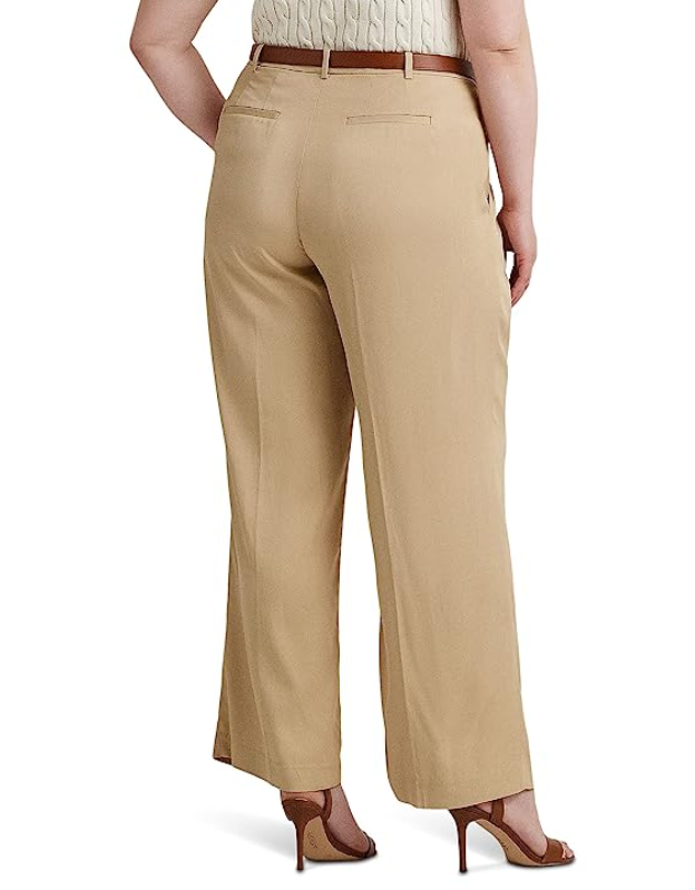 Lauren Ralph Lauren Pleated Twill Wide-Leg Pants Birch Tan Plus