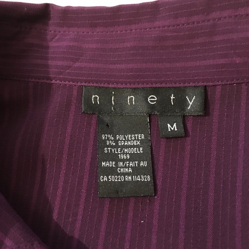 Ninety Womens Shirt M Stretch Maroon Striped Collared Buttons Up Long Sleeves - Picture 8 of 14