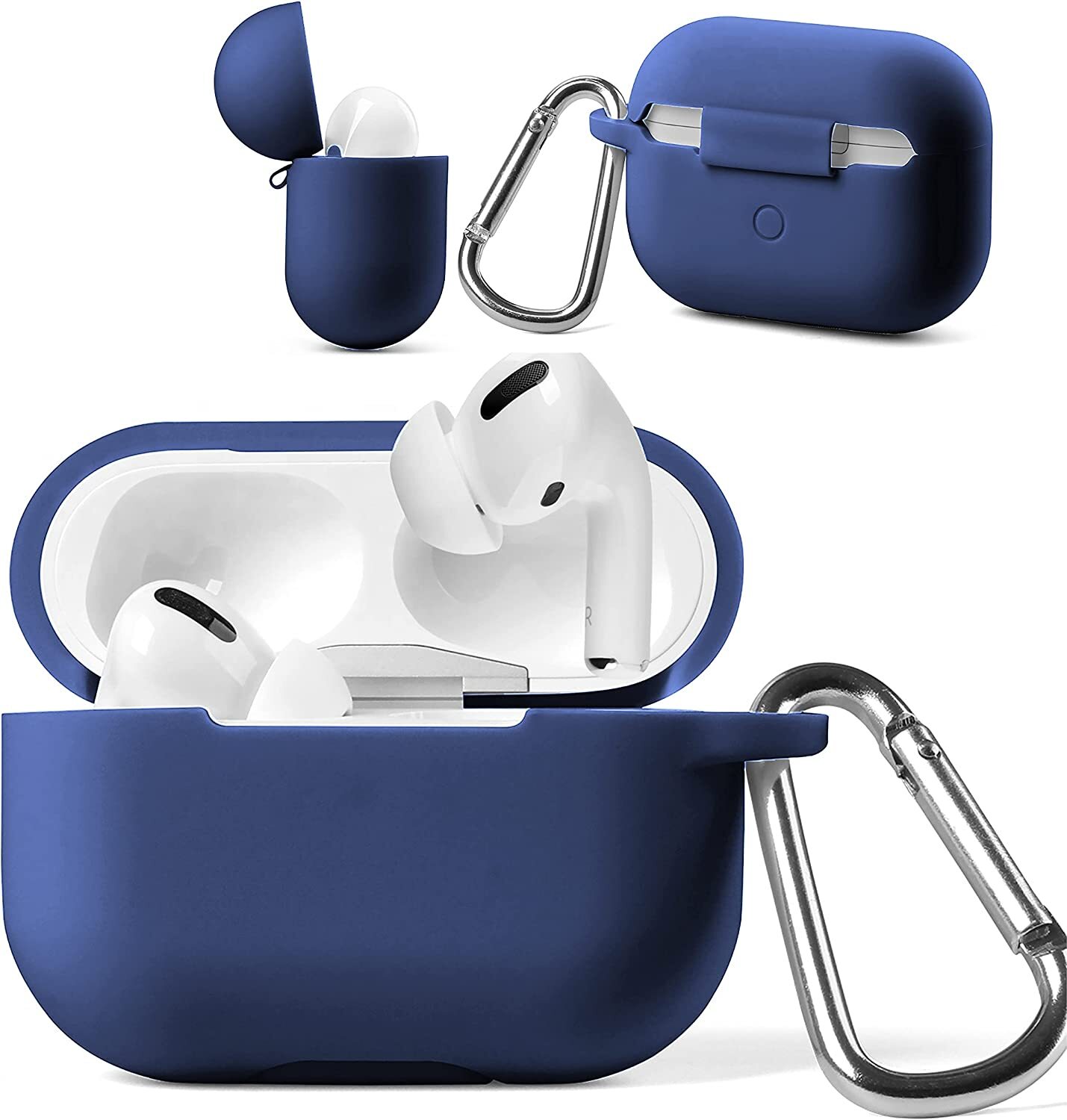 AirPods Pro Case Blue Premium Silicone Skin Cover Wireless Charging w/ Keychain-image