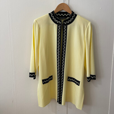 Ming Wang Women's Yellow Black Trim Open Front Cardigan Jacket SZ 0X Semi Sheer