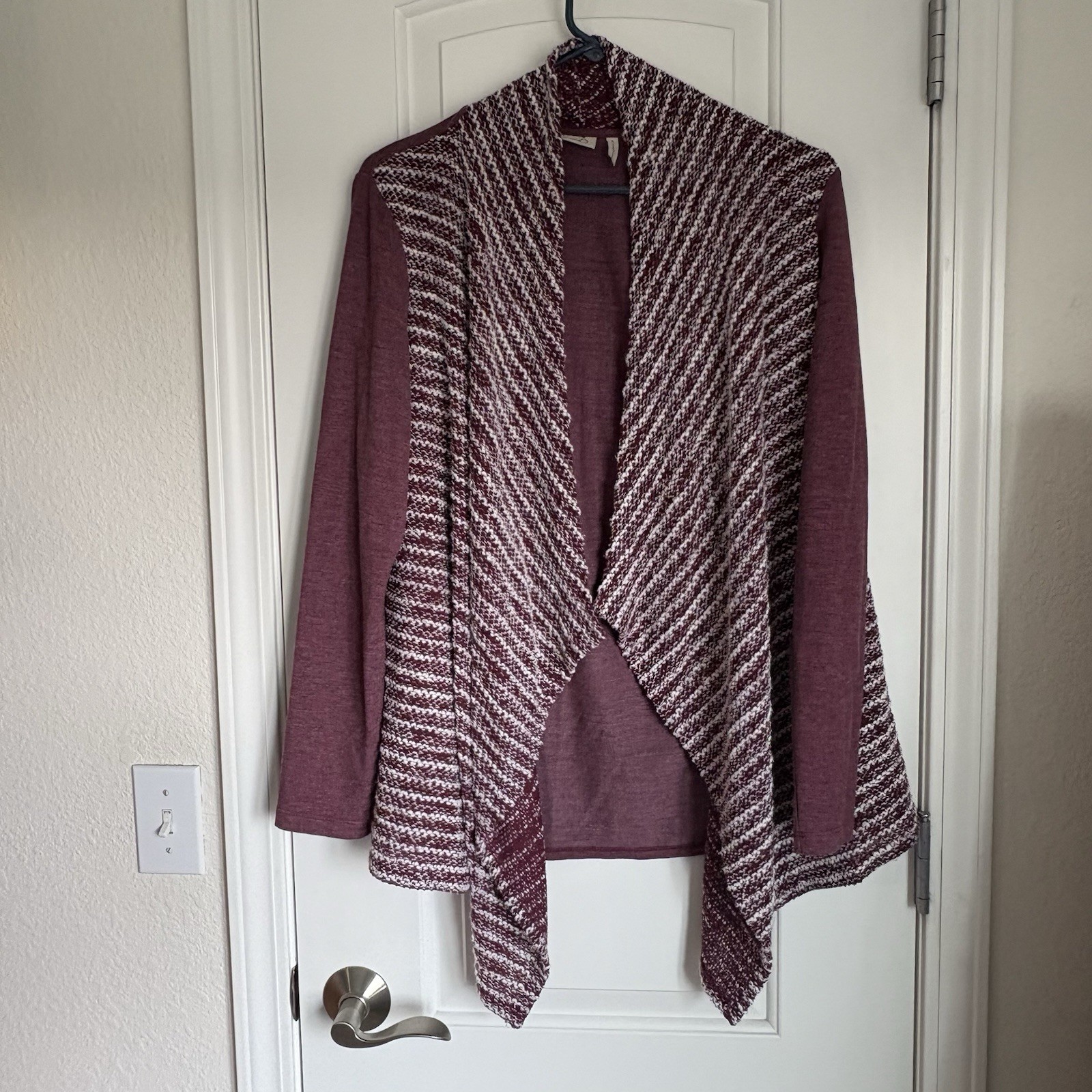Logo Lori Goldstein Women’s Red Purple Open Knit Cardigan Sweater- Size S