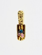 1928 Gold Tone Candy Scoop Brooch W/Blue Pink & Purple Rhinestones Candy Accents