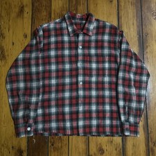 Vintage 50s 60s Red Shadow Plaid Flannel Shirt S Boxy Short Black Rockabilly