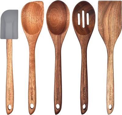 Wooden Spoons Kitchen Utensils Set for Cooking Baking, 5piece-Acacia-Set 