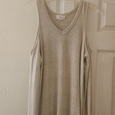 Boho cream beige Neutral sweater sexy cold shoulder Cabincore dress Minamalist L