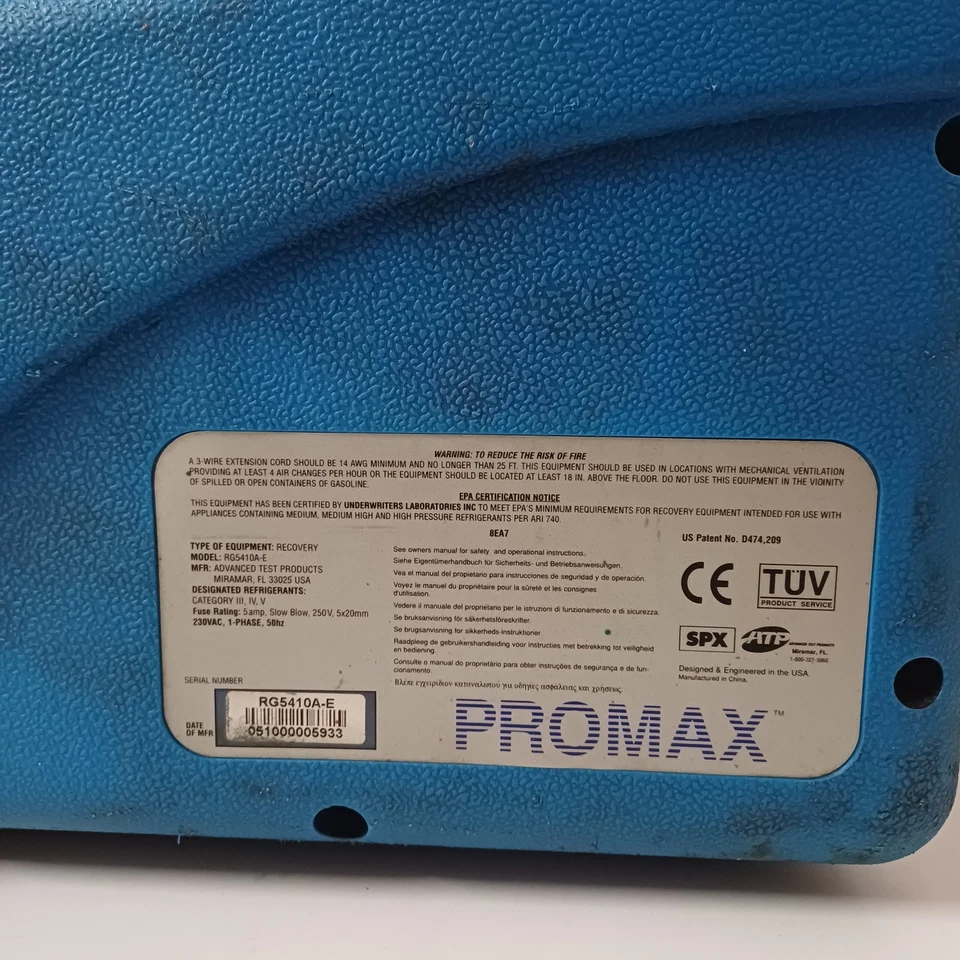 PROMAX RG5410A-E REFRIGERANT Recovery Unit 220V URU 5000A UNITOR USA UNTESTED - Image 3 of 4