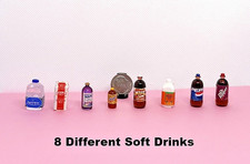 Dollhouse Miniature Soft Drinks - Most 1:12 Scale - 8 Different Drinks