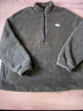 Olive Green 1/4 Zip Pullover Is A Sherpa Or Borg Fleece Sweatshirt Size 16-18