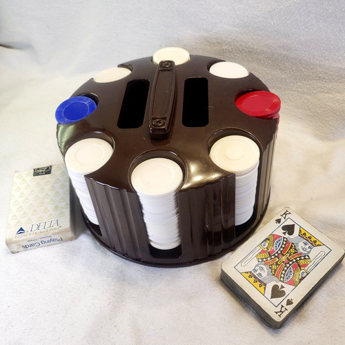 Resin Stationary 200+ 3 Color Poker Chip Holder w/ Handle & 2 Card Game Decks