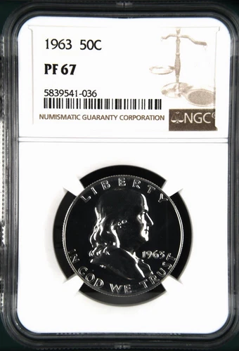 1963 NGC PF67 PROOF FRANKLIN HALF DOLLAR WHITE COIN 90% SILVER (#224)