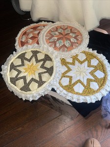 Collectible Folded Star Quilted Pot Holder Yellow Black White Set Of 4