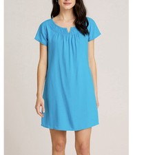 Lilly Pulitzer Teal Blue Geometric Embroidery Short Sleeve Silk Dress MEDIUM