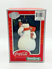 2002 Coca-Cola Fiber Optic Snowman Ornament 1st Edition NIB Porcelain Light Up C