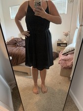 LOFT XL Black Strappy Sleeveless A-Line Dress Knee Length Scoop Neck Women