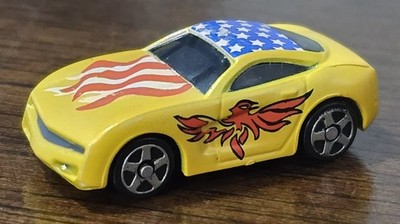 VINTAGE YELLOW CHEVY CAMARO HOT WHEELS MEGA BLOKS RARE FLAG (MICRO MACHINE SIZE)