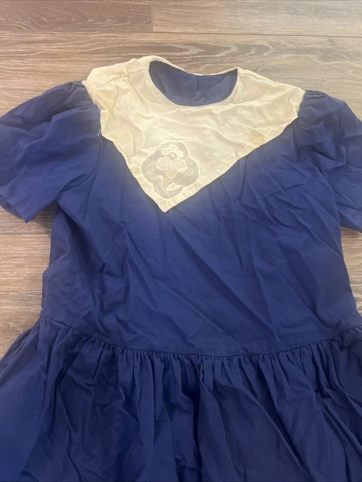 Vestido Vintage Niñas Talla 14P Cuello Encaje Azul Marino 1980 Maggie Breen Foto 3 de 4