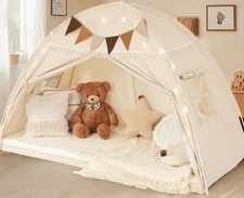 Twin Size Bed Tent Canopy, Kids Play Tent with Flags & Star Lights, Canopy on...