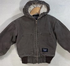 Walls Blizzard Pruf Dark Brown Canvas Barn Jacket Youth Size 4-5 Fleece Lined