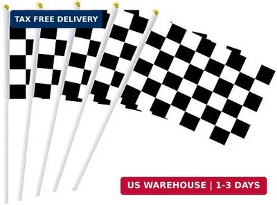 Checkered Racing Small Mini Stick Flags,30 Pack Black & White Checkered Flag Rac