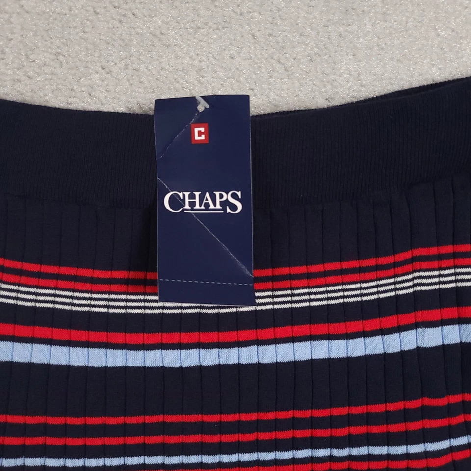 Falda Chaps Mujer XL Azul Rojo Blanco Rayas Plisada Tejida Pull On Midi Nueva Foto 4 de 4