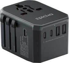 Travel Adapter with 4 Plugs 2 USB-A 3 USB-C AC Socket Worldwide Use