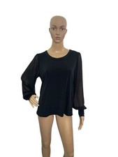 Banana Republic Women s Size M Long Sheer Leave Round Neck Solid Black Blouse