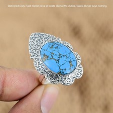 925 Sterling Silver Natural Tibetan Turquoise Multi Stone Promise Ring Jewelry