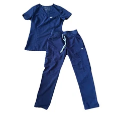 FIGS Catarina Top Yola Pants Scrub Set Womens XS Navy Medical Uniforms