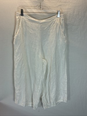 Match Point White M 100% Linen Wide Leg crop Pants lagenlook minimalist artsy