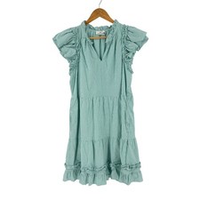 Vineyard Vines Green Striped Ruffle Sleeve Dress Large Coastal Preppy Nautical