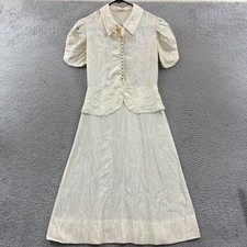 Vintage 30s 40s Dress Womens Small Ivory Sheer Chiffon Puff Sleeve Party Button
