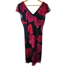 My Michelle Black Red Rose Floral Sheer Overlay V Neck Dress Size 10