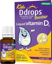 Ddrops Kids Booster 600IU 100 Drops - Daily Liquid 1 Count Pack of 1 