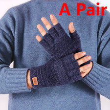 2Pcs Thermal Men Knitted Half Finger Mitten Winter Alpaca Wool Fingerless Gloves
