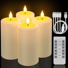 Rechargeable Flameless Candles with Remote Timer, 4 Packs 5.1" x 2.7" Outdoor