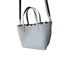 Kelly and Katie dove gray scalloped edge open purse, adjustable shoulder strap