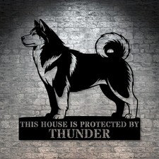 Personalized Alaskan Malamute Guard Metal Sign. Custom Dog Name Wall Decor Gift