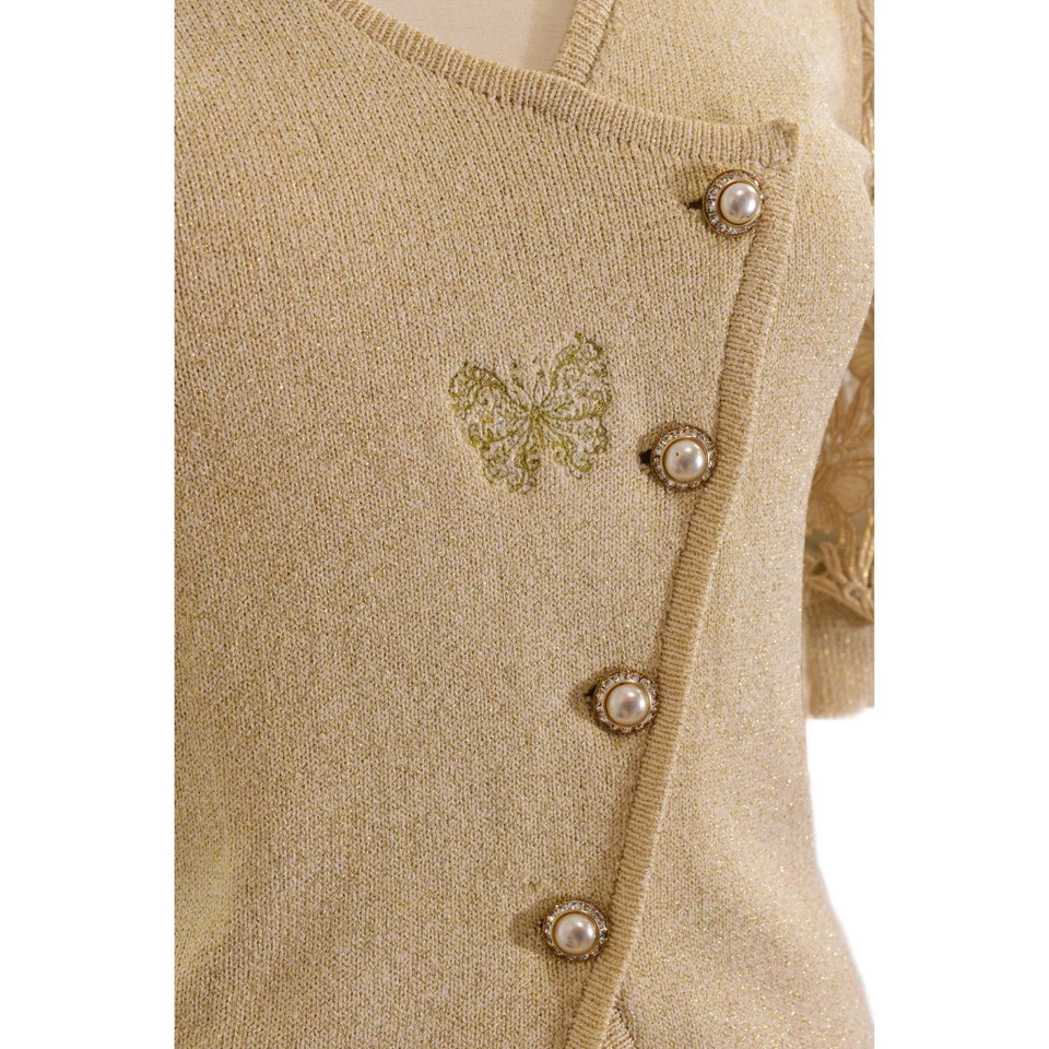 Conjunto de falda tejida de lana vintage años 80 para mujer L dorado metálico tejido encaje vacaciones Navidad Foto 2 de 4