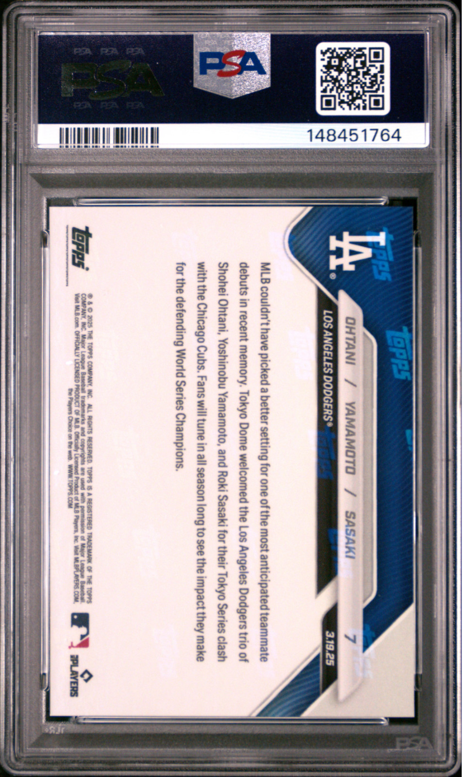 QTY SHOHEI OHTANI YOSHINOBU YAMAMOTO SASAKI RC PSA 10 2025 TOPPS NOW #7 DEBUT view 2