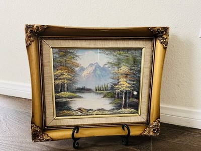  Vintage Framed Guild Lake Landscaping Painting On Canvas 12/14 Inch 