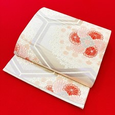 Japanese Kimono Obi 'FUKURO OBI' Silk/Red/Pink/Flower/Gorgeous/Traditional N1136